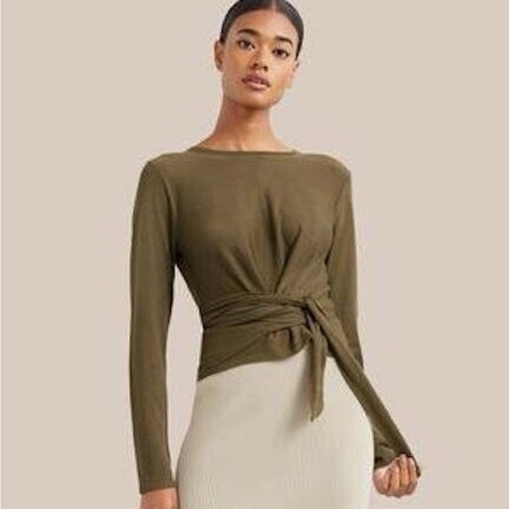Modern Citizen Stevie Wrap Knit Long Sleeve Top in Olive Green Size Large